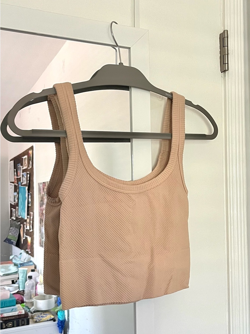 Nikibiki Ribbed Cropped Tank Top in Beige